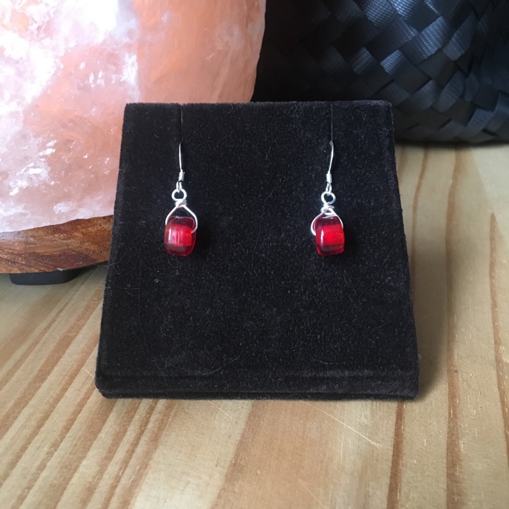 Handmade Red Glass Bead Earrings